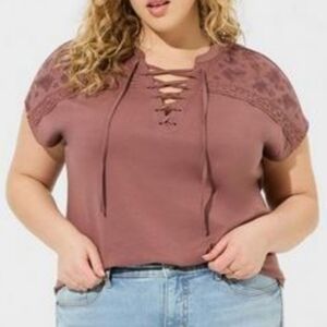 Torrid Vintage Cotton Jersey Lace Up Dolman Tank Rose Taupe Plus Size 2X
